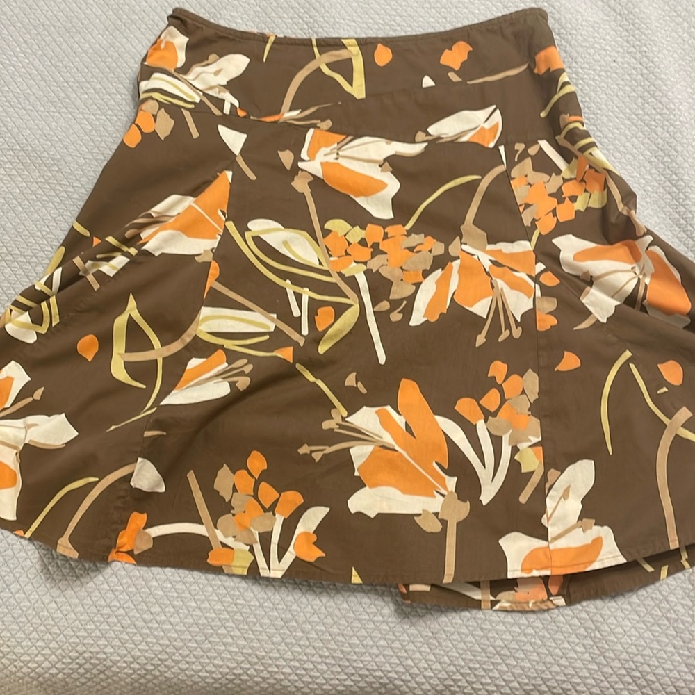 Austin Clothing Co. Brown Floral A-Line Skirt with Orange & Cream Accents